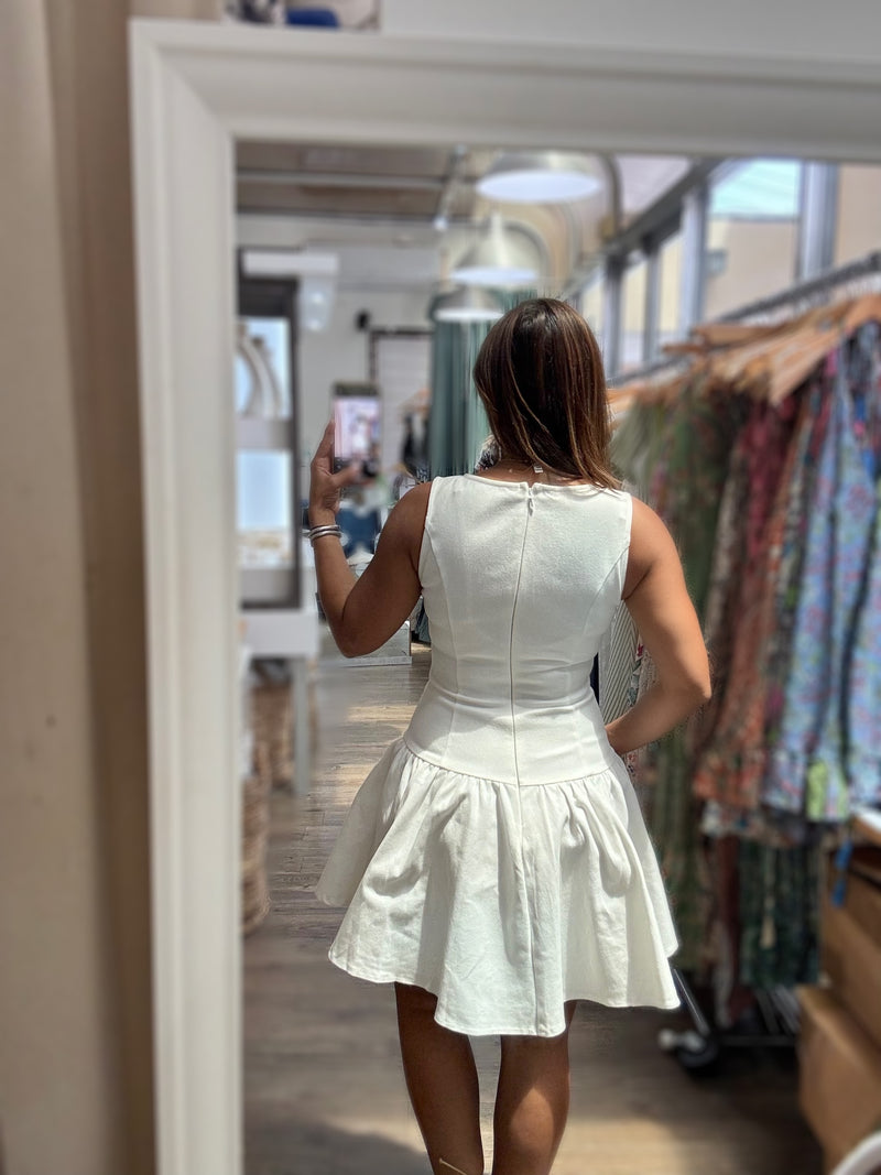 White Denim Scalloped Detail Dress