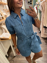 Denim Front Zipper Romper