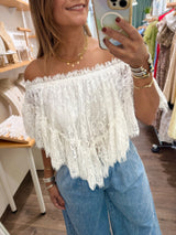 Off White Lace Strapless Top