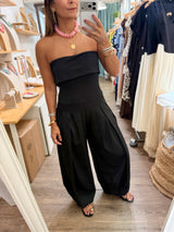 Black Strapless Barrel Jumpsuit