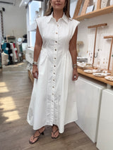 White Front Buttons Dress