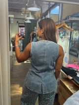 Flower Embroidery Denim Vest/Top