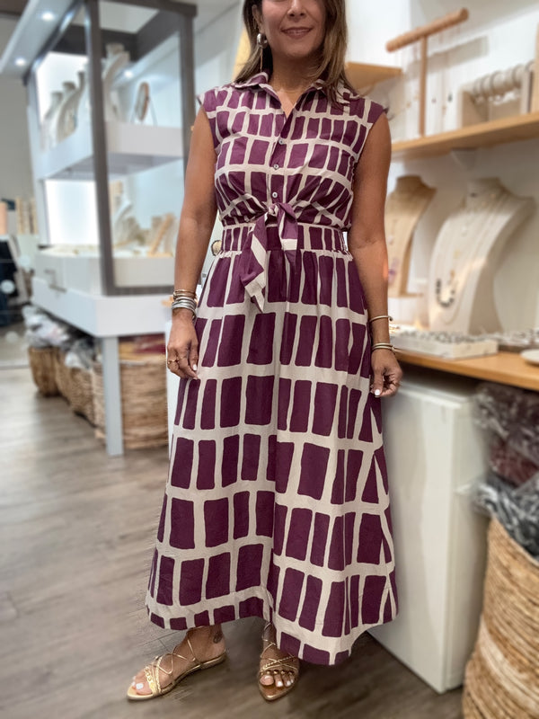 Wine Geometric Print Dress