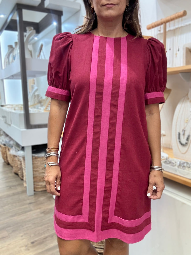 Burgundy Contrast Shift Dress