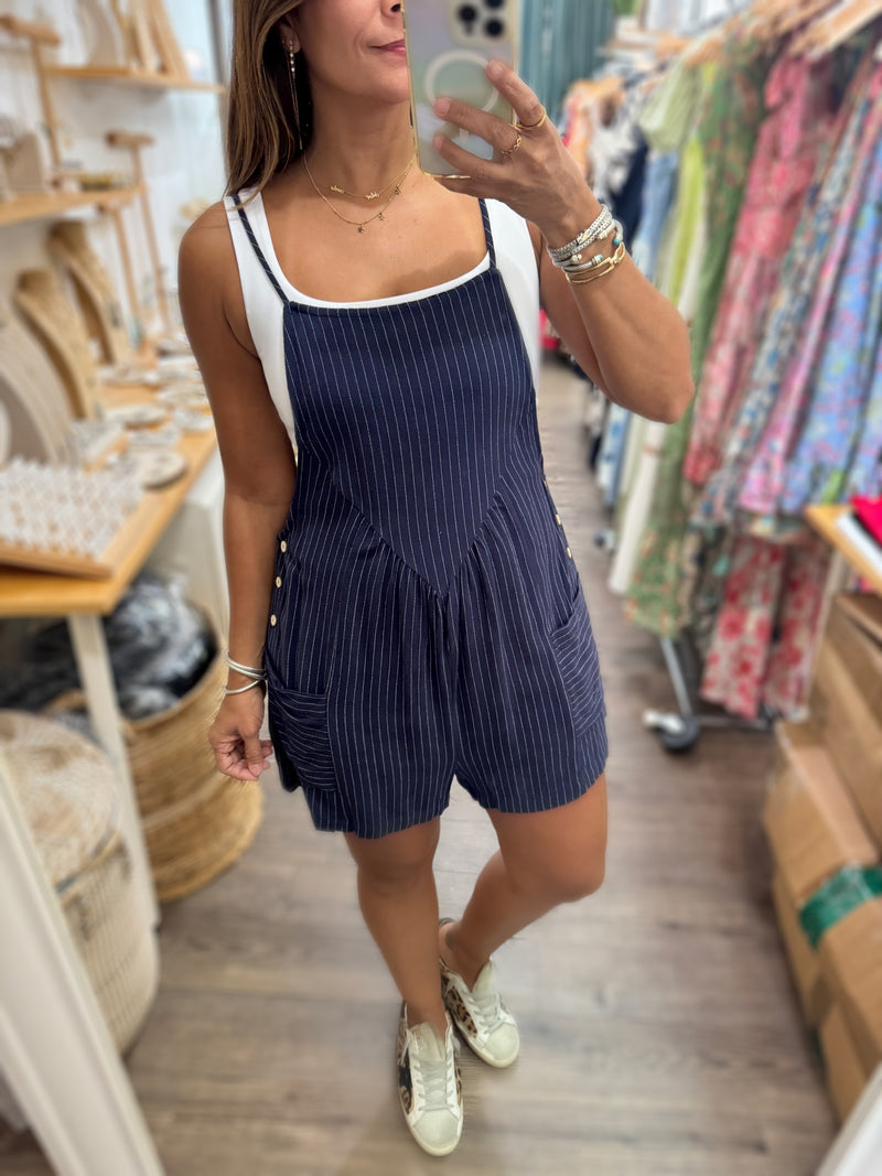 Navy Striped Romper