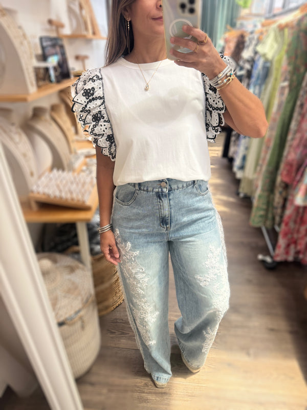 Lace Detail Light Denim Jeans