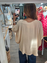 Almond Drawstring Detail Top