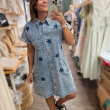 Stars Denim Button Down Dress