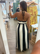 Black & Natural Halter Dress