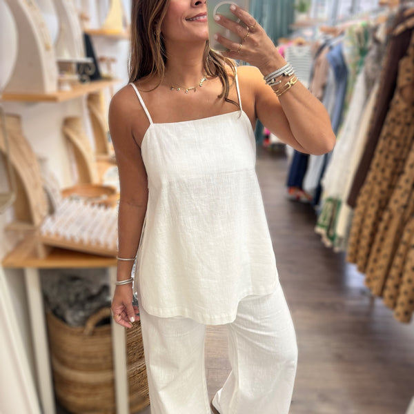 White Square Neck Top & Pant Set