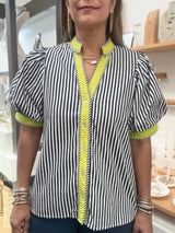 Navy & Lime Button Down Top