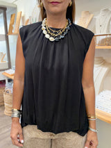 Black Shirred Neck Top
