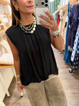 Black Shirred Neck Top