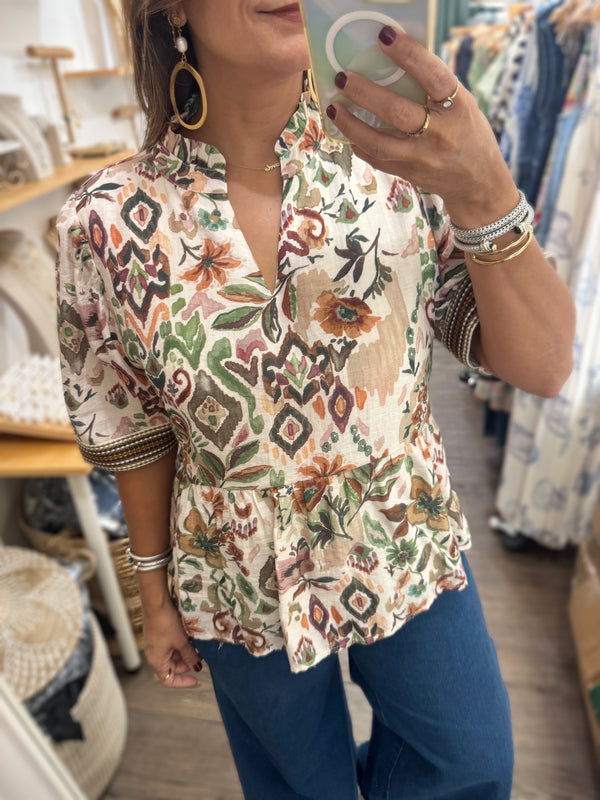 Fall Print Sleeve Detail Top