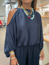 Navy Cold Shoulder Top & Harem Pants