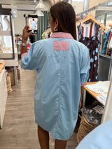 Blue & Red Contrast Shirt Dress