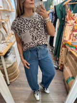 Grey Leopard Print Front Pocket Top
