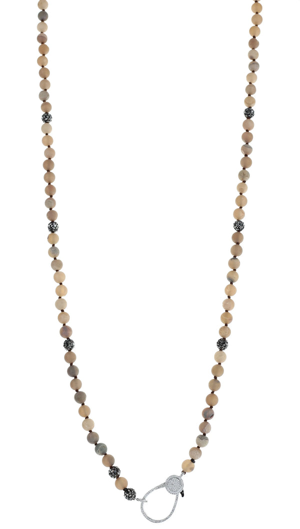 Golden Amber Druzy Beaded Necklace w/Pavè Clasp & Hematite Beads (CO)