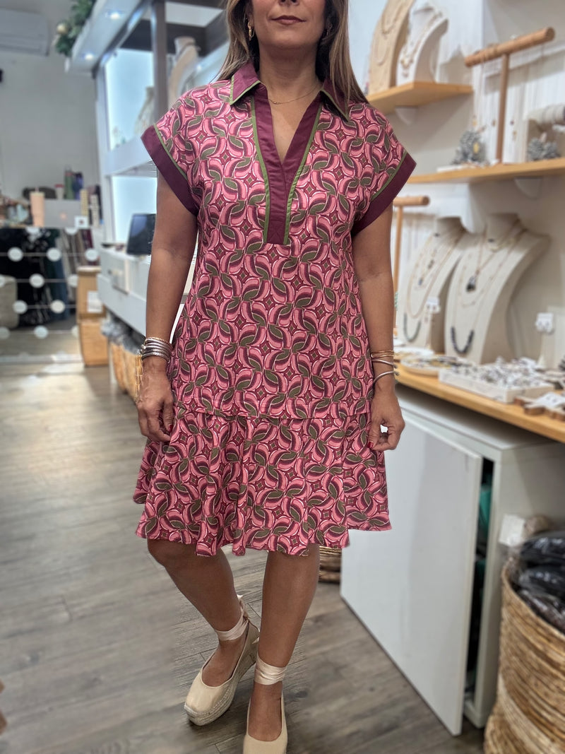 Wine Print Drop Waist Dress