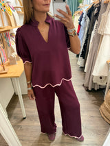 Merlot Scalloped Hem Top & Pants Set