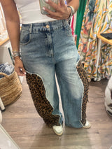 Denim & Leopard Print Contrast Jeans
