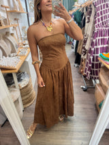 Caramel Faux Suede Strapless Dress