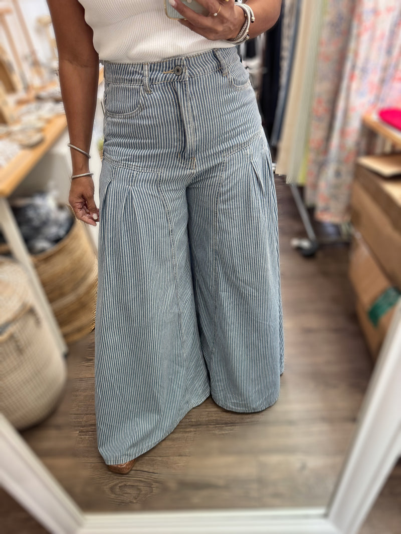 Pinstripe Wide Leg Jean