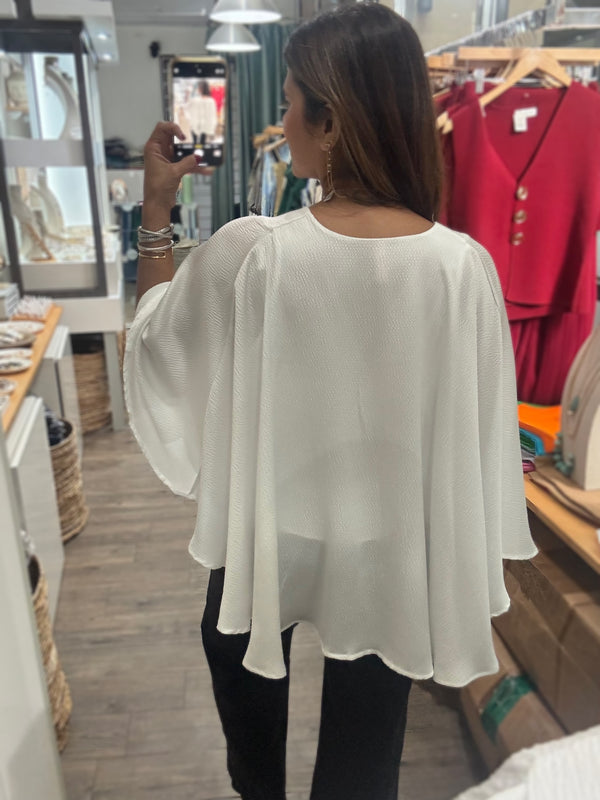 White Cape V-Neck Top