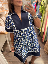 Blue Print Collared Dress