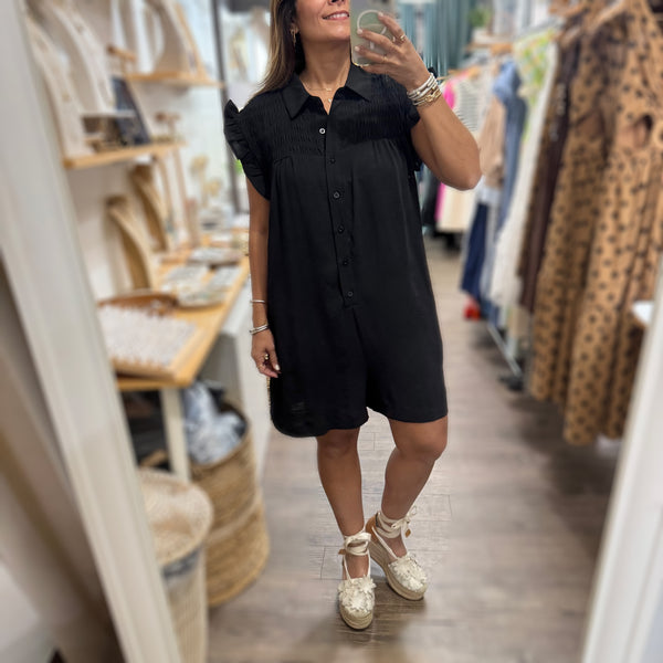 Black Ruffle Sleeves Romper