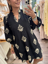 Black & Taupe Embroidered Dress