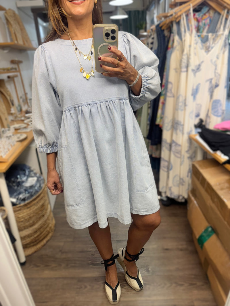Light Denim 3/4 Sleeves Dress