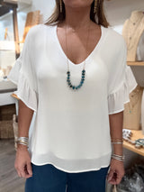 White Ruffle Sleeve Top