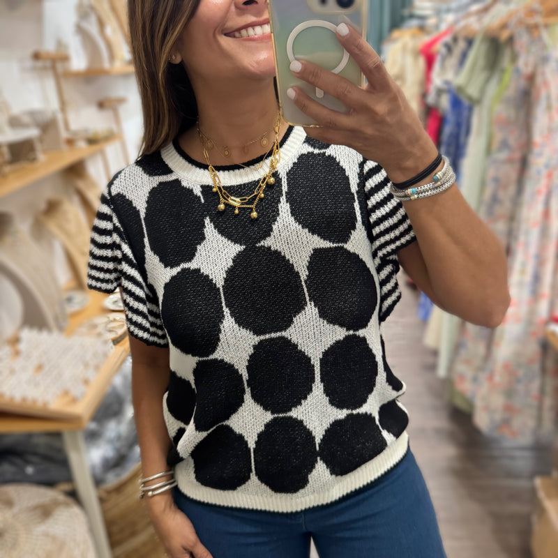 Black Circles & Stripes Top