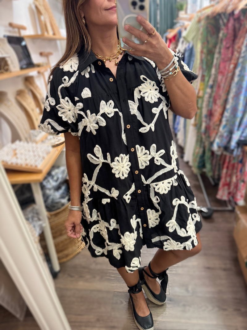 Black & Ivory Drop Waist Dress