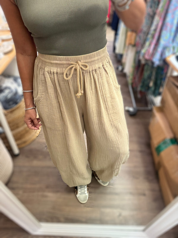 Camel Drawstring Waist & Ankles Pant