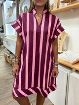 Burgundy & Pink Stripes Dress