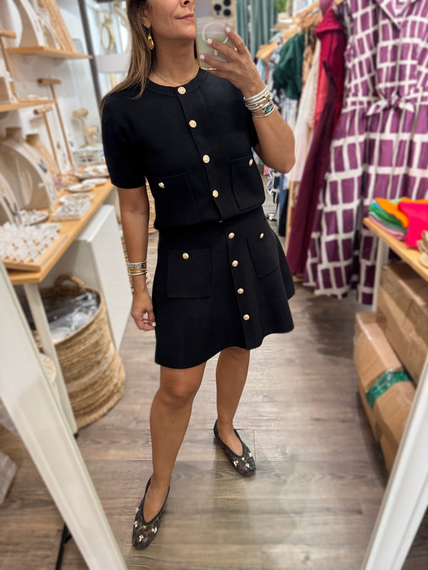 Black Gold Buttons Top & Skirt Set