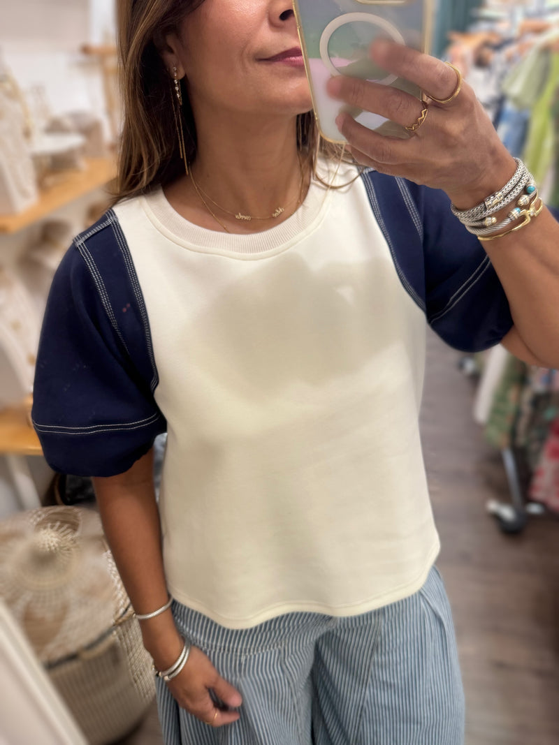 Navy Contrast Sleeves Top