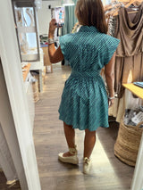 Blue Mix Tie Waist Dress