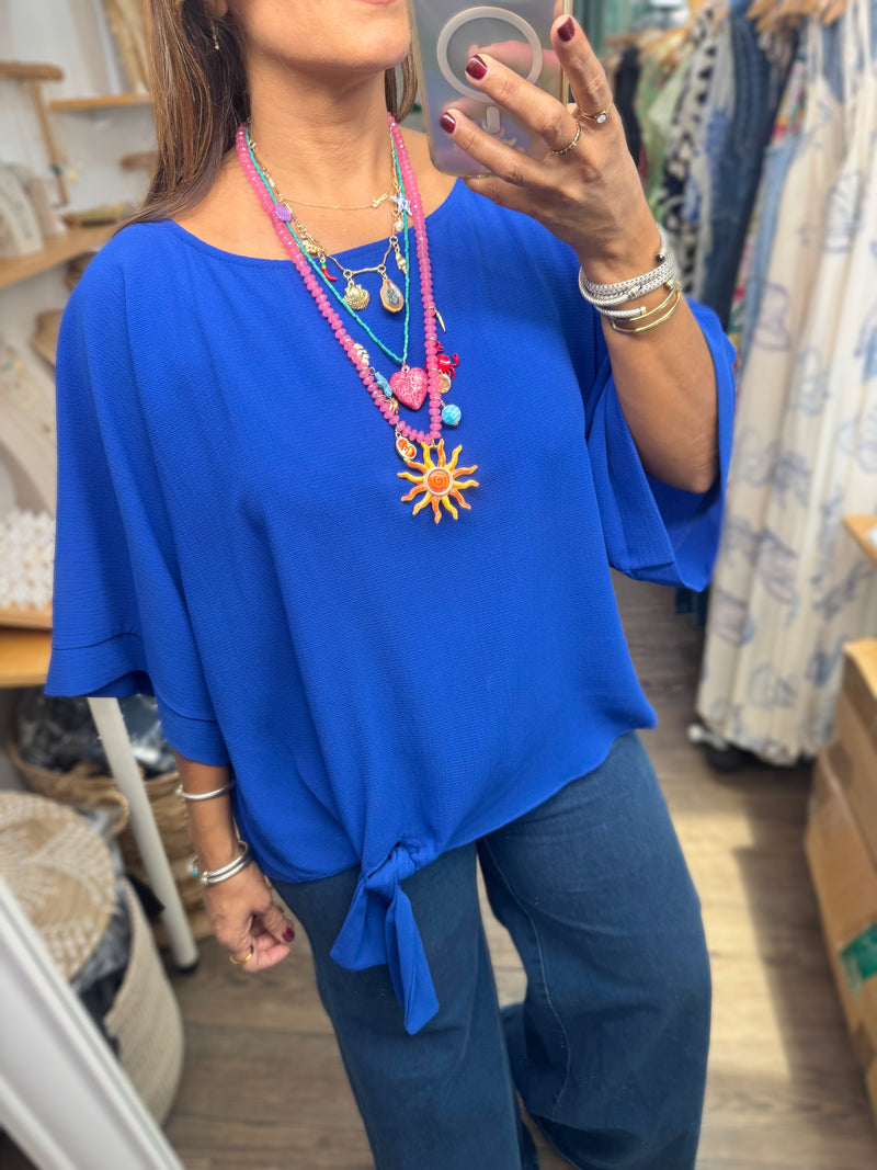 Royal Blue Front Knot Top