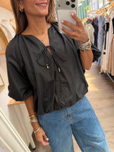Black Elastic Hem Top
