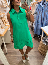 Green Embroidered Hem Dress