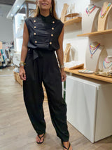 Black Military Belted Jumpsuit