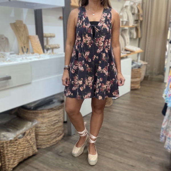 Floral Print Denim Romper