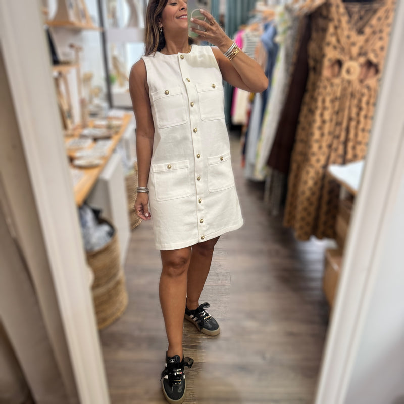 White Button Down Denim Dress
