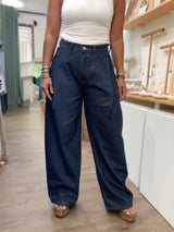 Dark Denim Pleated Detail Jeans