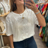 White Sequin T-Shirt Top