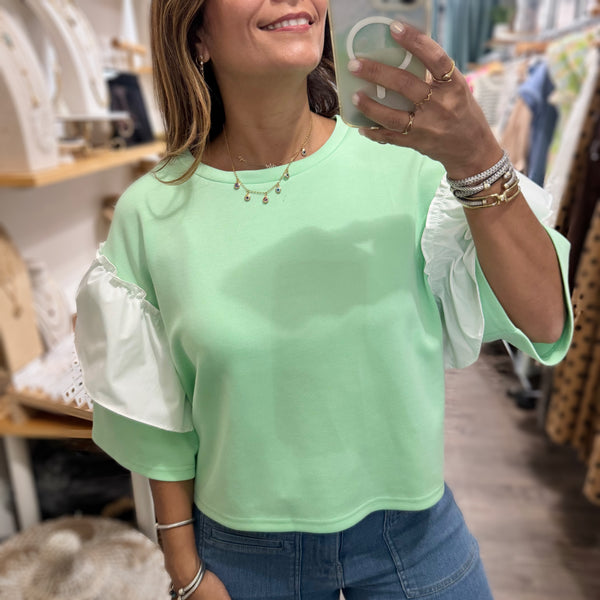 Light Green Ruffle Detail Top