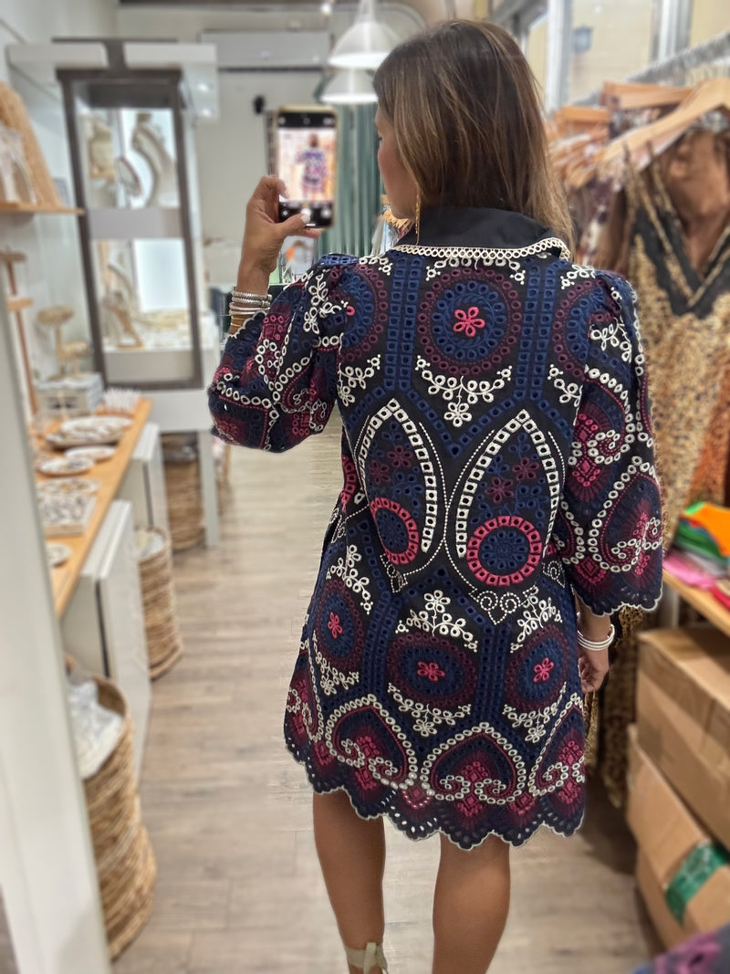 Navy Mix Eyelet Dress